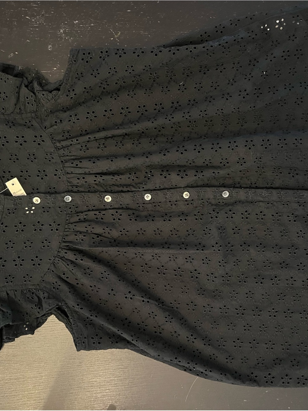 Madewell Black Eyelet Ruffle-Sleeve Button Front Top, NWT - Picture 3 of 3